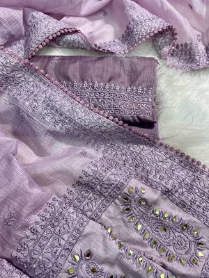 Lavender Kota Check Fabric Saree 2