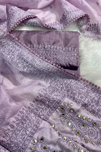 Lavender Kota Check Fabric Saree