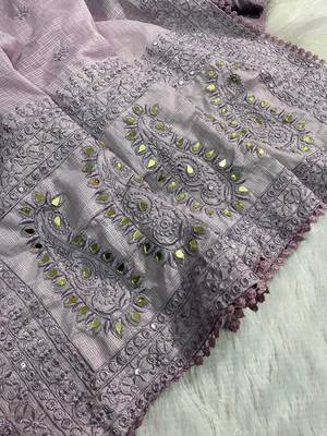 Lavender Kota Check Fabric Saree 3