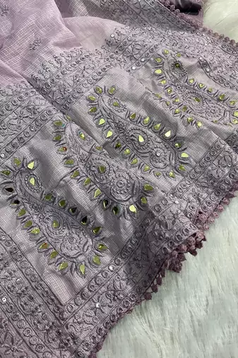 Lavender Kota Check Fabric Saree