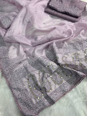 Lavender Kota Check Fabric Saree 4