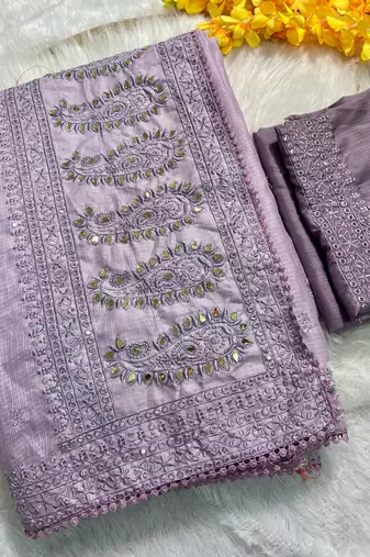 Lavender Kota Check Fabric Saree