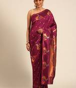 Purple paithani silk blend saree with unstitched blouse
