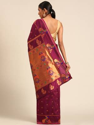 Purple paithani silk blend saree with unstitched blouse 2