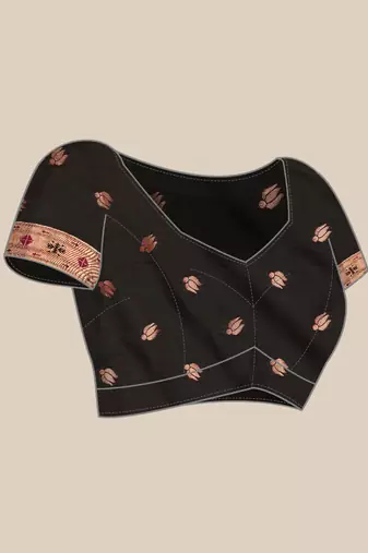 Black paithani silk blend saree with unstitched blouse