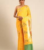 Yellow paithani silk blend saree with unstitched blouse
