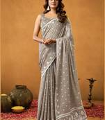 light Brown spun floral cotton jamdani saree