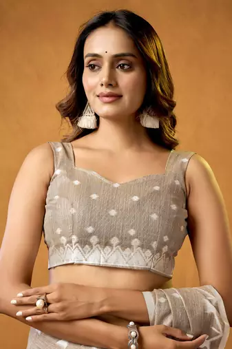 light Brown spun floral cotton jamdani saree