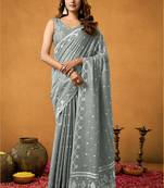 Grey floral cotton floral jamdani saree