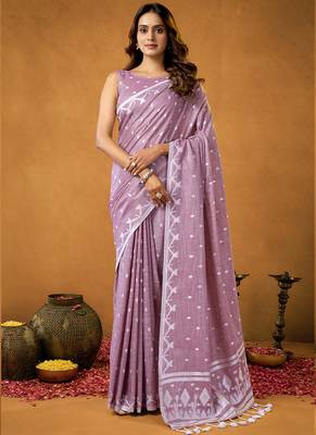 lavender spun floral contton jamdani saree 1