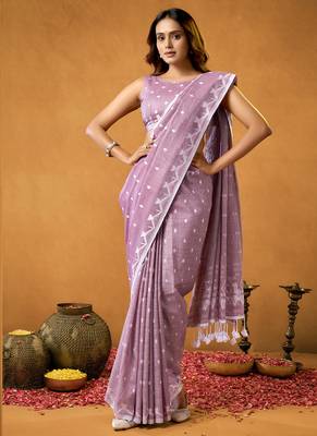 lavender spun floral contton jamdani saree 2