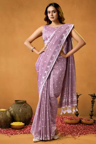 lavender spun floral contton jamdani saree