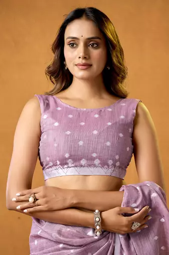 lavender spun floral contton jamdani saree
