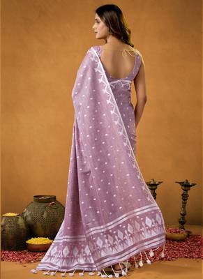 lavender spun floral contton jamdani saree 5