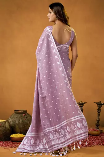 lavender spun floral contton jamdani saree