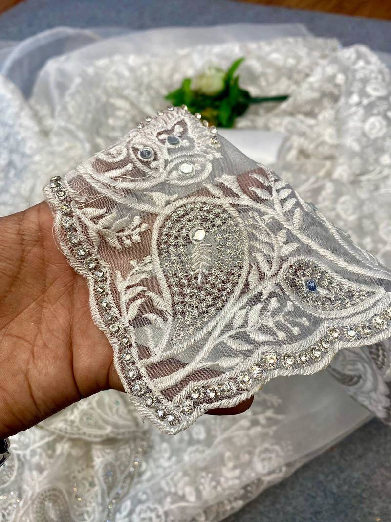 Off-White embroidered Organza Silk Saree