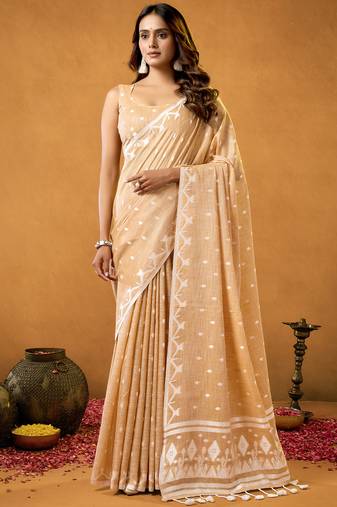 Mustard floral cotton floral jamdani saree
