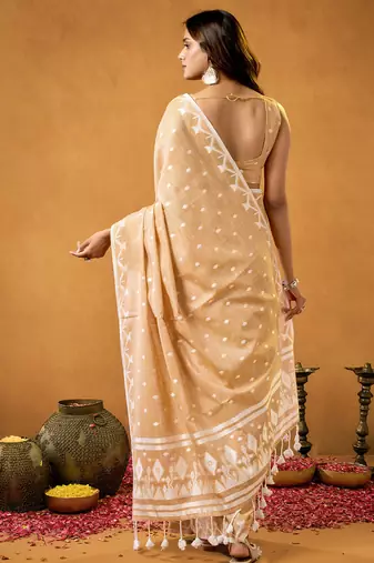 Mustard floral cotton floral jamdani saree