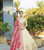 Cream Viscose Gota Work Semi Stitch Lehenga