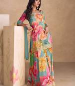 Multicolor embroidery & sequence work chinon palazzo ( full stitched free size )