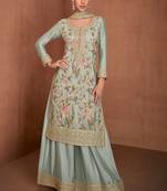 Pista green embroidery & sequence work chinon palazzo ( full stitched free size )