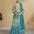 Teal blue embroidery & sequence work chinon palazzo ( full stitched free size )