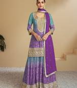 Light purple embroidery & sequence work chinon palazzo ( full stitched free size )