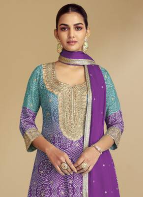Light purple embroidery & sequence work chinon palazzo ( full stitched free size ) 2