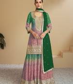 Green embroidery & sequence work chinon palazzo ( full stitched free size )