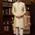 gold sherwani with imported jacquard silk and faux satin pajama for mens