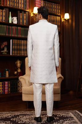light purple imported jacquard silk sherwani with faux satin pajama for mens 4