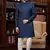 teal blue imported jaquard silk sherwani with faux satin pajama for mens