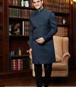 Green imported jaquard silk sherwani with faux satin Pajama for mens