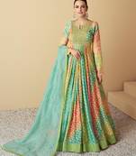 Sea green printed & sequence work muslin anarkali suits ( full stitched free size )