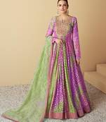 Lavender & green printed & sequence work muslin anarkali suits ( full stitched free size )