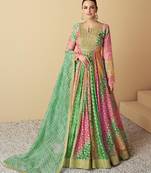 Pink & green printed & sequence work muslin anarkali suits ( full stitched free size )