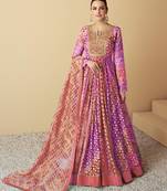 Purple printed & sequence work muslin anarkali suits ( full stitched free size )