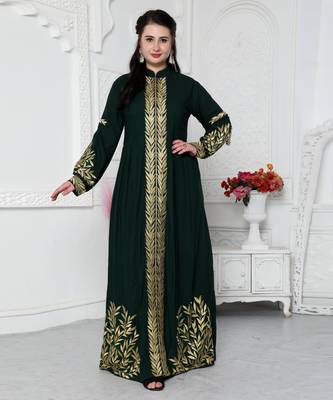 Jalabiya With Intricate Golden Leaf Embroidery And Tassels 1