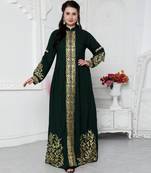 Jalabiya With Intricate Golden Leaf Embroidery And Tassels