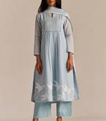 Powder blue mul-mul embroidered kurta set