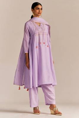 Pastel lilac mul-mul kurta set 3