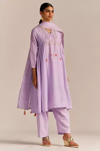 Pastel lilac mul-mul kurta set