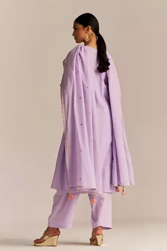 Pastel lilac mul-mul kurta set