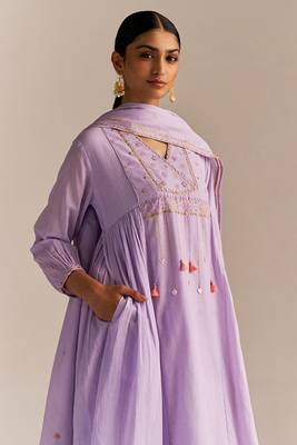 Pastel lilac mul-mul kurta set 5