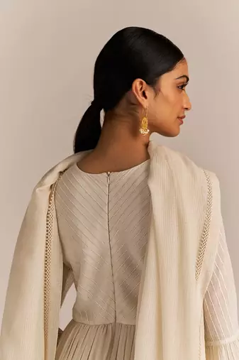 Off-white mul-mul anarkali kurta set