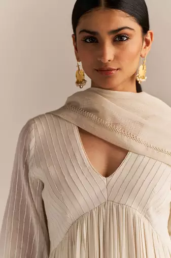 Off-white mul-mul anarkali kurta set