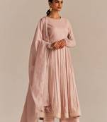 Mauve chalk mul-mul anarkali kurta set