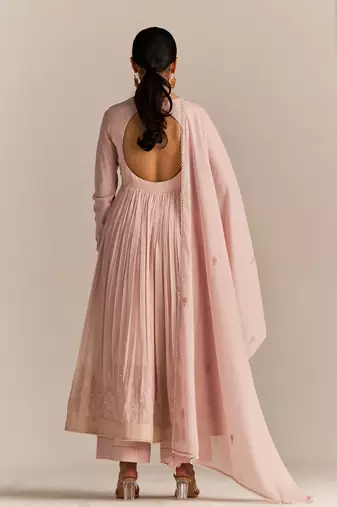 Mauve chalk mul-mul anarkali kurta set