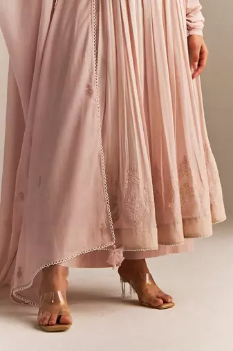 Mauve chalk mul-mul anarkali kurta set
