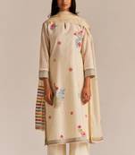 Pristine white woven kurta set